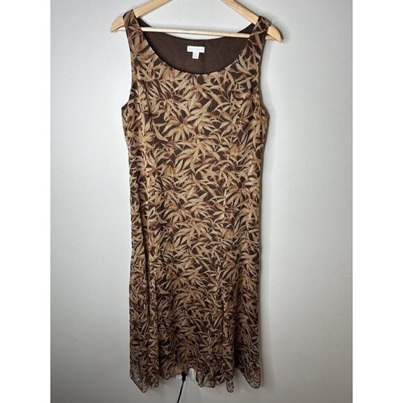 Vtg Charter Club 100% Silk Cottagecore Prairie Floral Y2K Maxi Dress Brown 12 - Picture 1 of 12